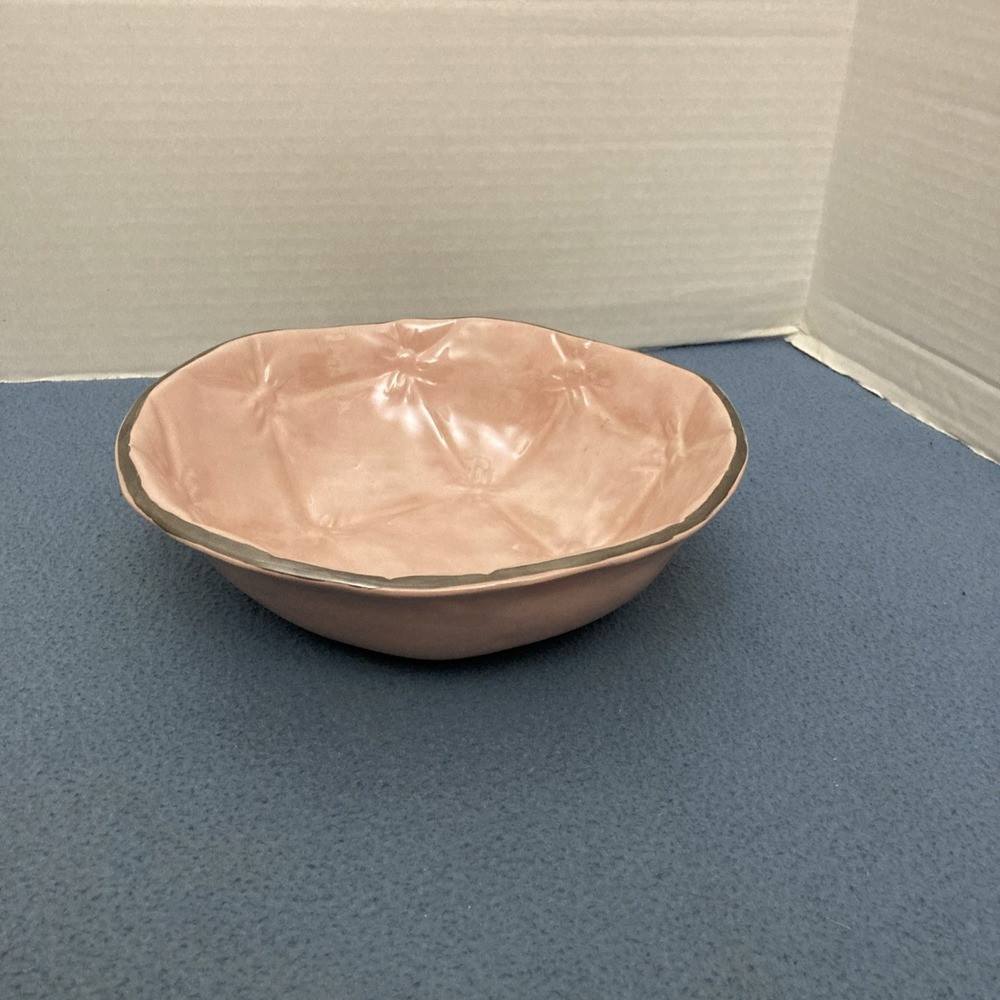 Studio B Pink Tufted Look 8.5" Bowl/Trinket/Candy Dish w/Painted Silver Rim